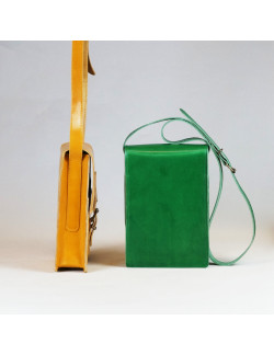 Bolso cuaderno de campo en color verde y amarillo